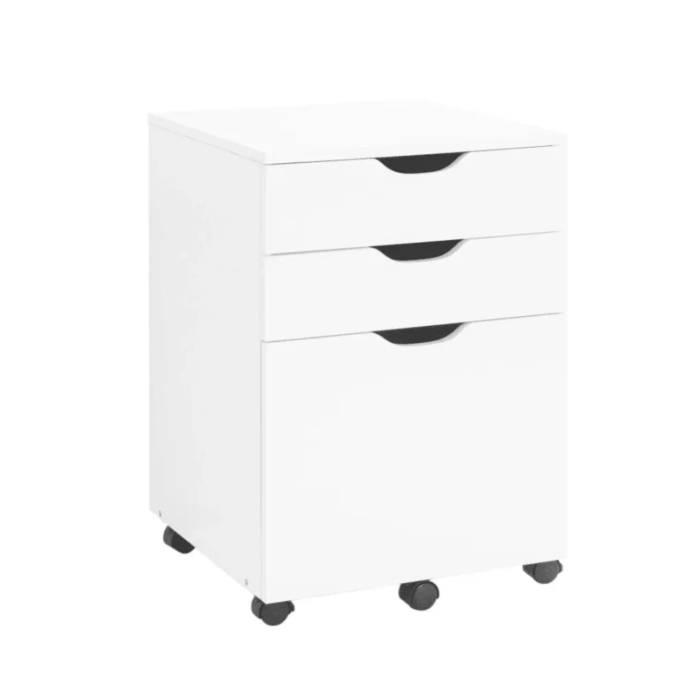 Design Square Marias Mobile Pedestal Filing Cabinet Storage Cabinet W/ 3-Drawers - White