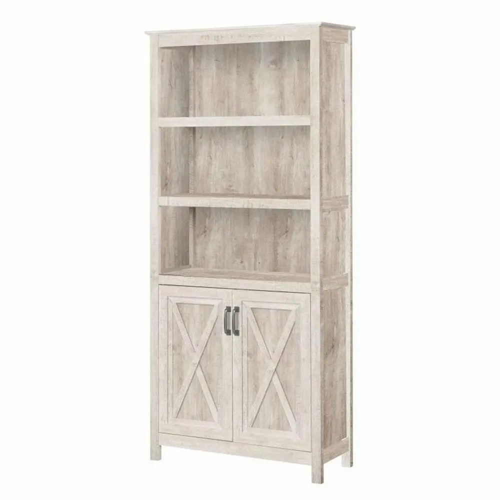 Maestro Furniture Rosen 5-Tier Bookcase Display Shelf Storage Cabinet W/ Doors - Washed Grey