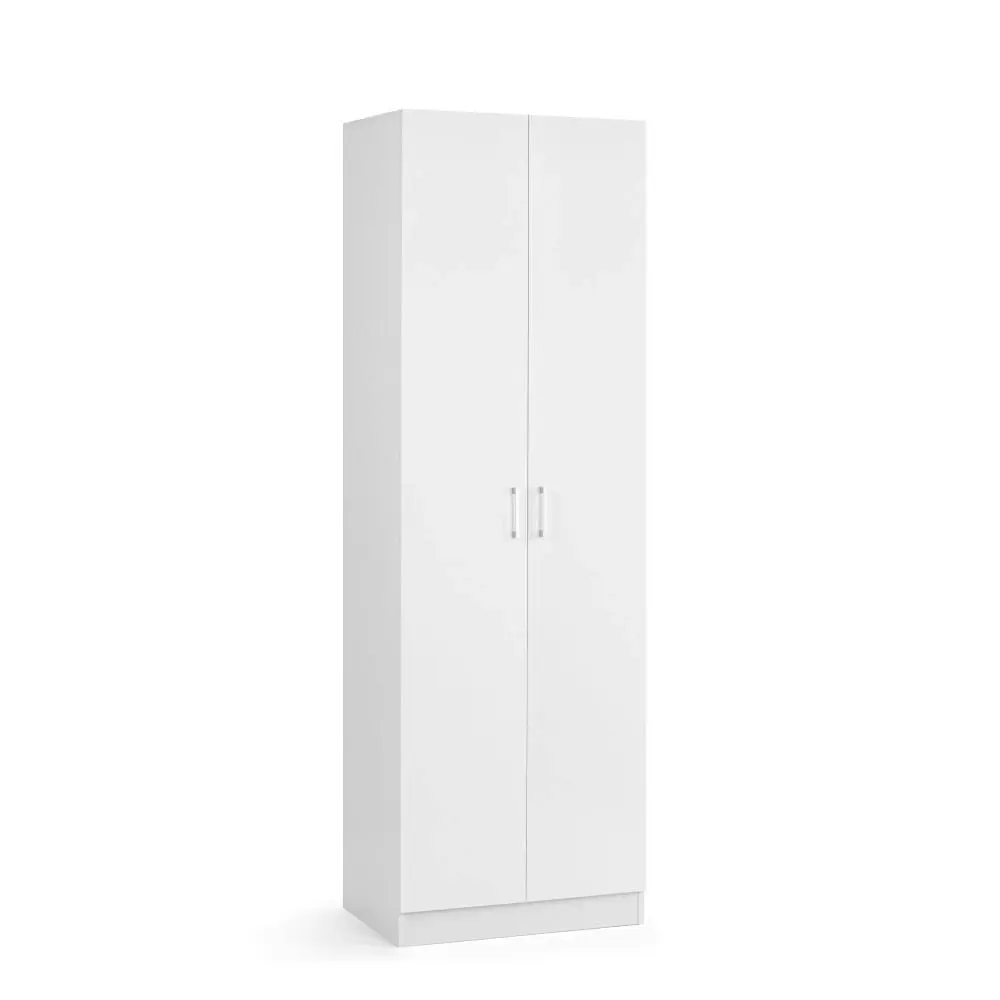 Design Square Monica Broom Cupboard Multi-purpose Tall Storage Cabinet 2-Doors - White