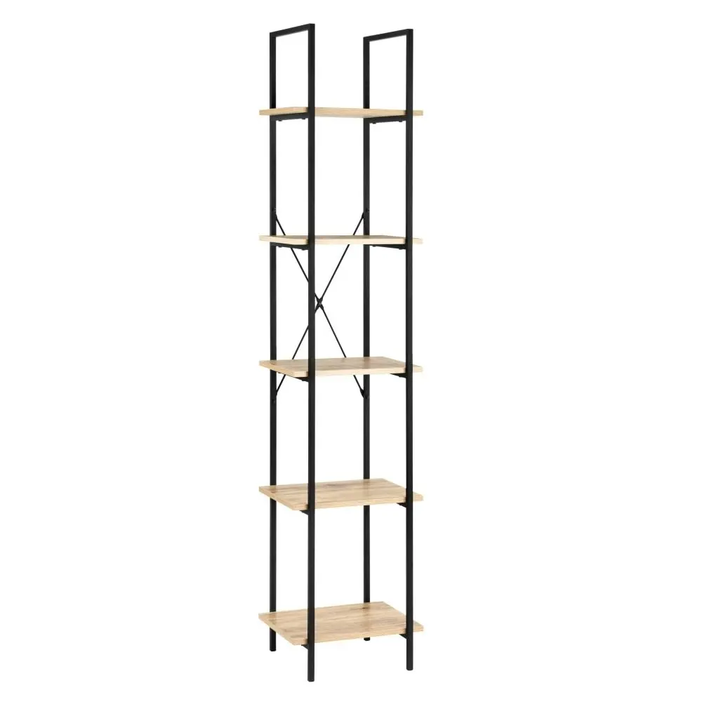 Design Square Randy 5-Tier Narrow Bookcase Display Shelf - Oak/Black