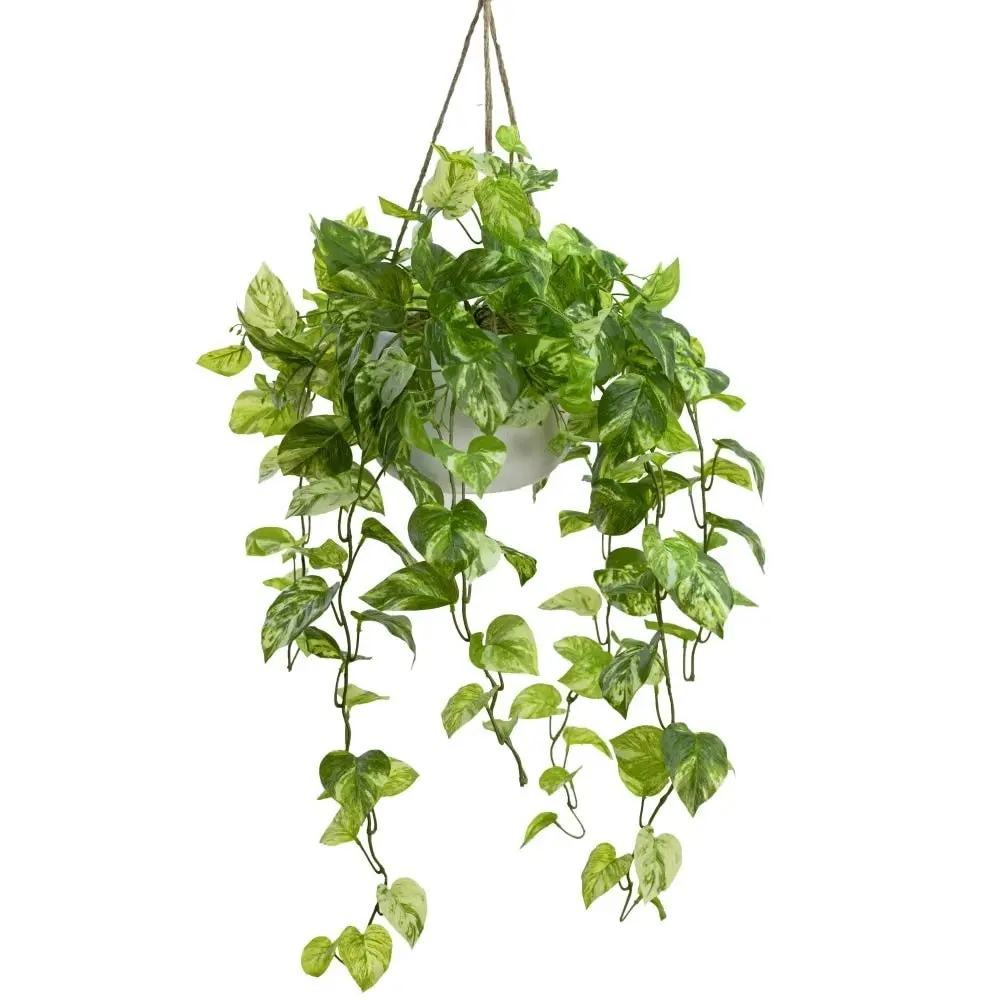 Glamorous Fusion Pothos Bush Artificial Fake Plant Decorative Arrangement 104cm In Hanging Planter Marble Green