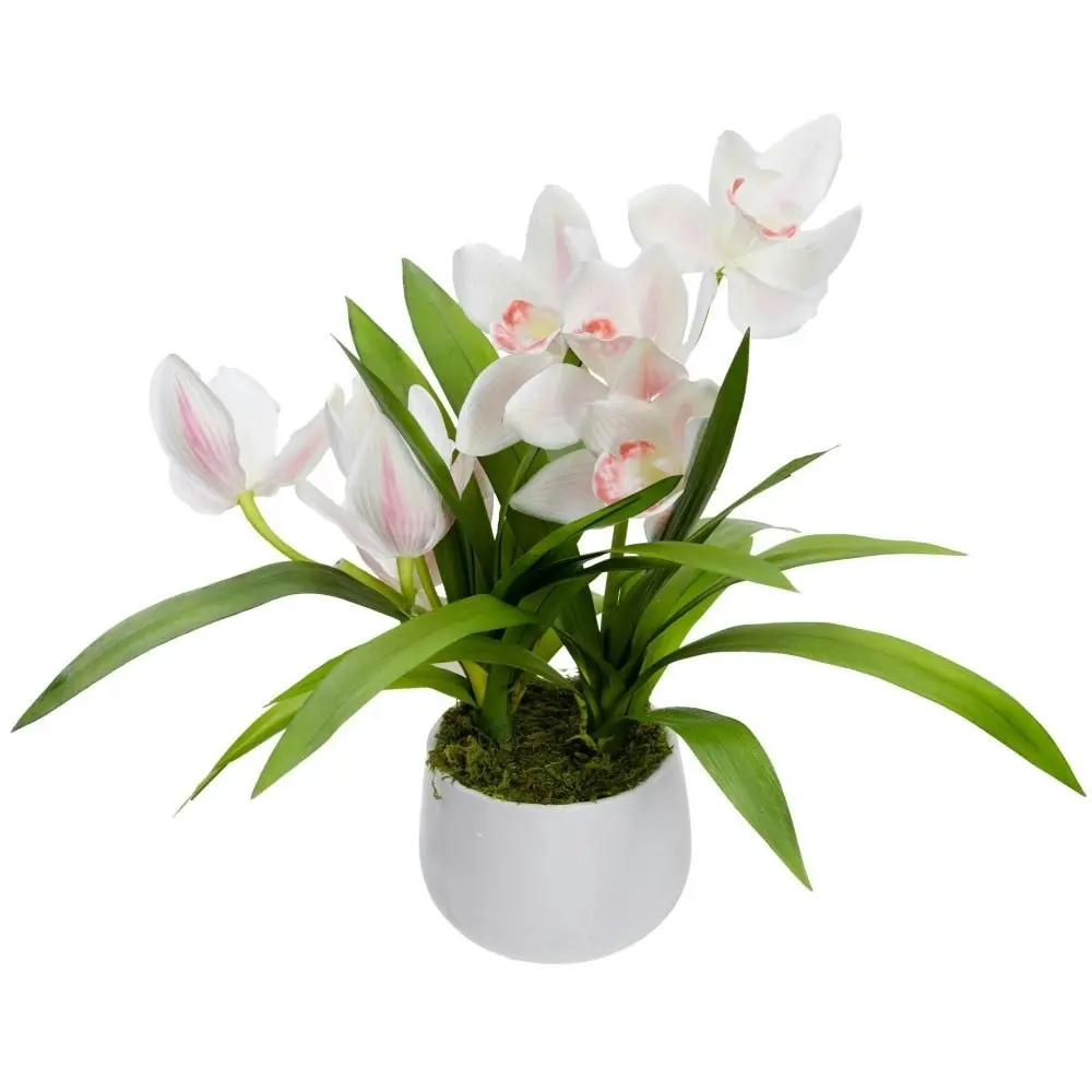 Glamorous Fusion Cream Cymbidium Artificial Fake Plant Decorative Arrangement 43cm In Pot