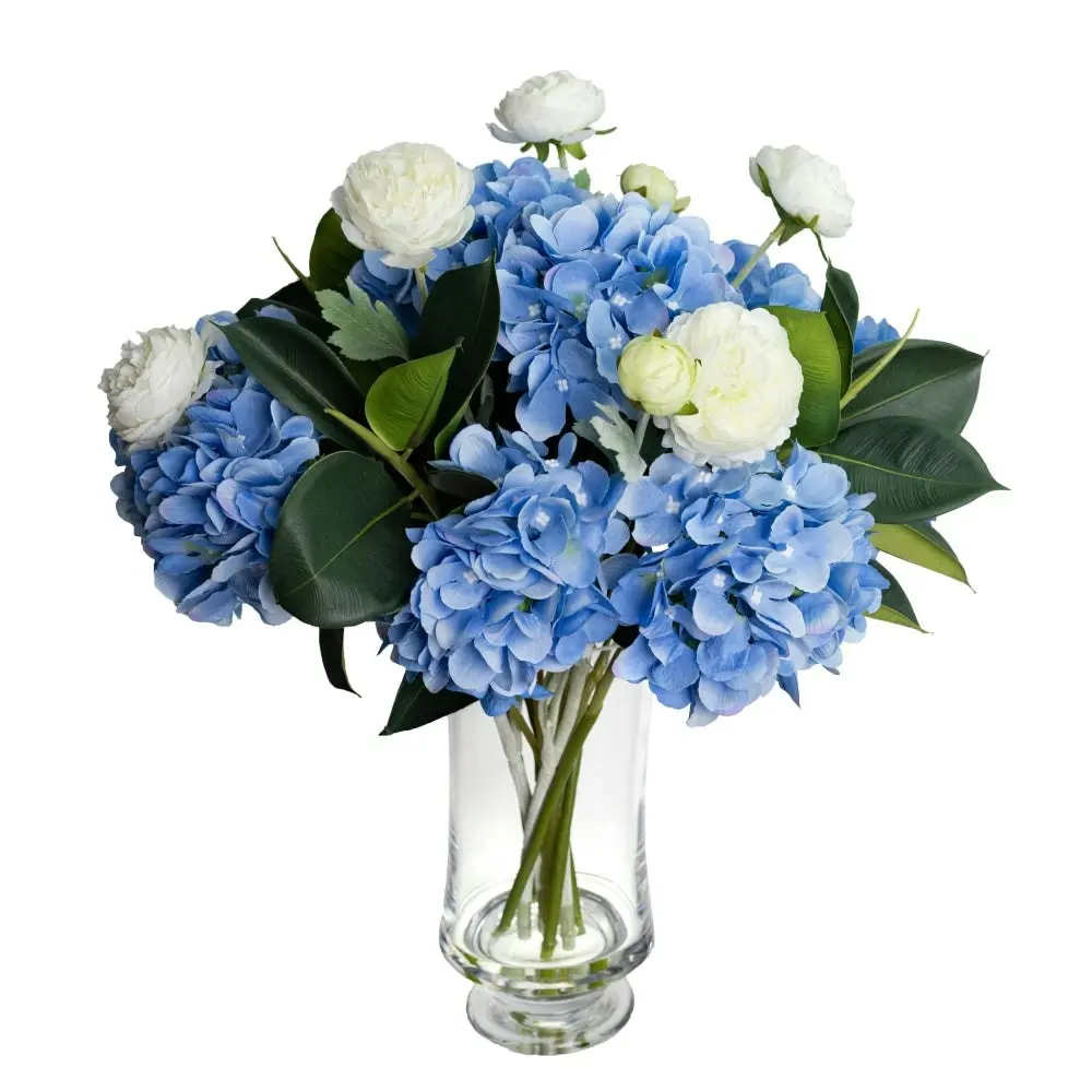 Glamorous Fusion Hydrangea Artificial Fake Plant Decorative Mixed Arrangement 50cm In Glass