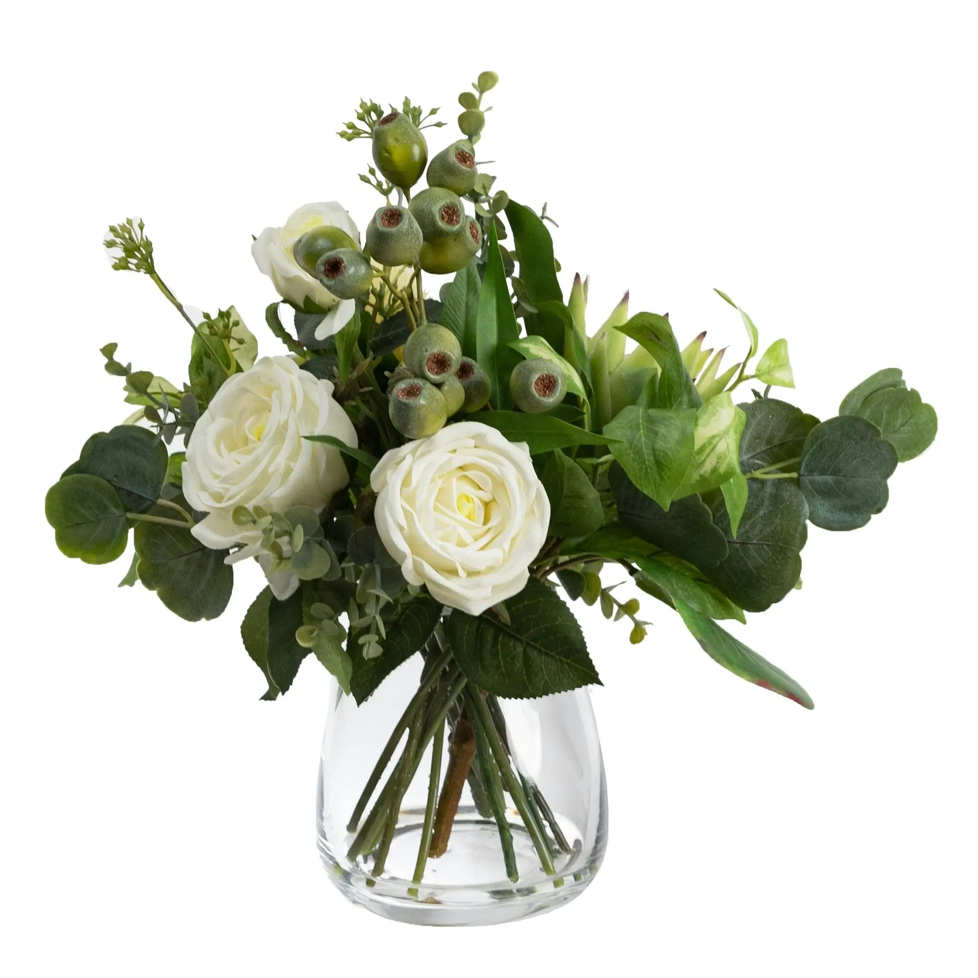 Glamorous Fusion White Native Artificial Fake Plant Decorative Arrangement 40cm In Glass