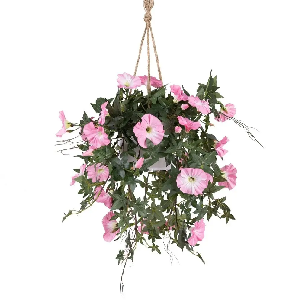 Glamorous Fusion Morning Glory Artificial Fake Plant Decorative Arrangement 75cm In Hanging Planter Pink