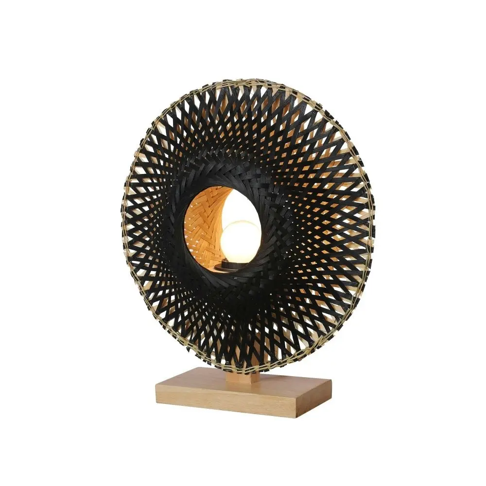 Linda Toroidal Circular Shape Bamboo Table Lamp Light Black Natural