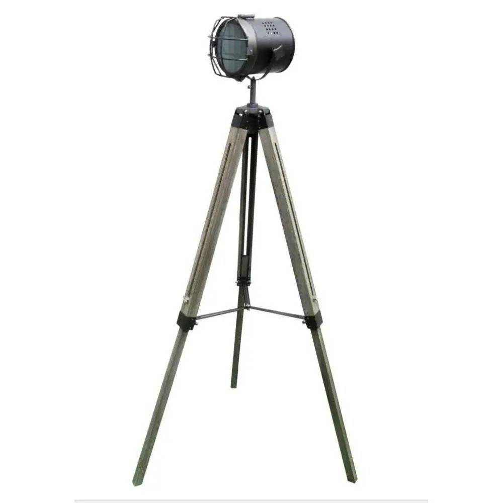 New Oriental Lucy Classic Vintage Wooden Height Adjustable Tripod Floor Floor Lamp - Steel Grey