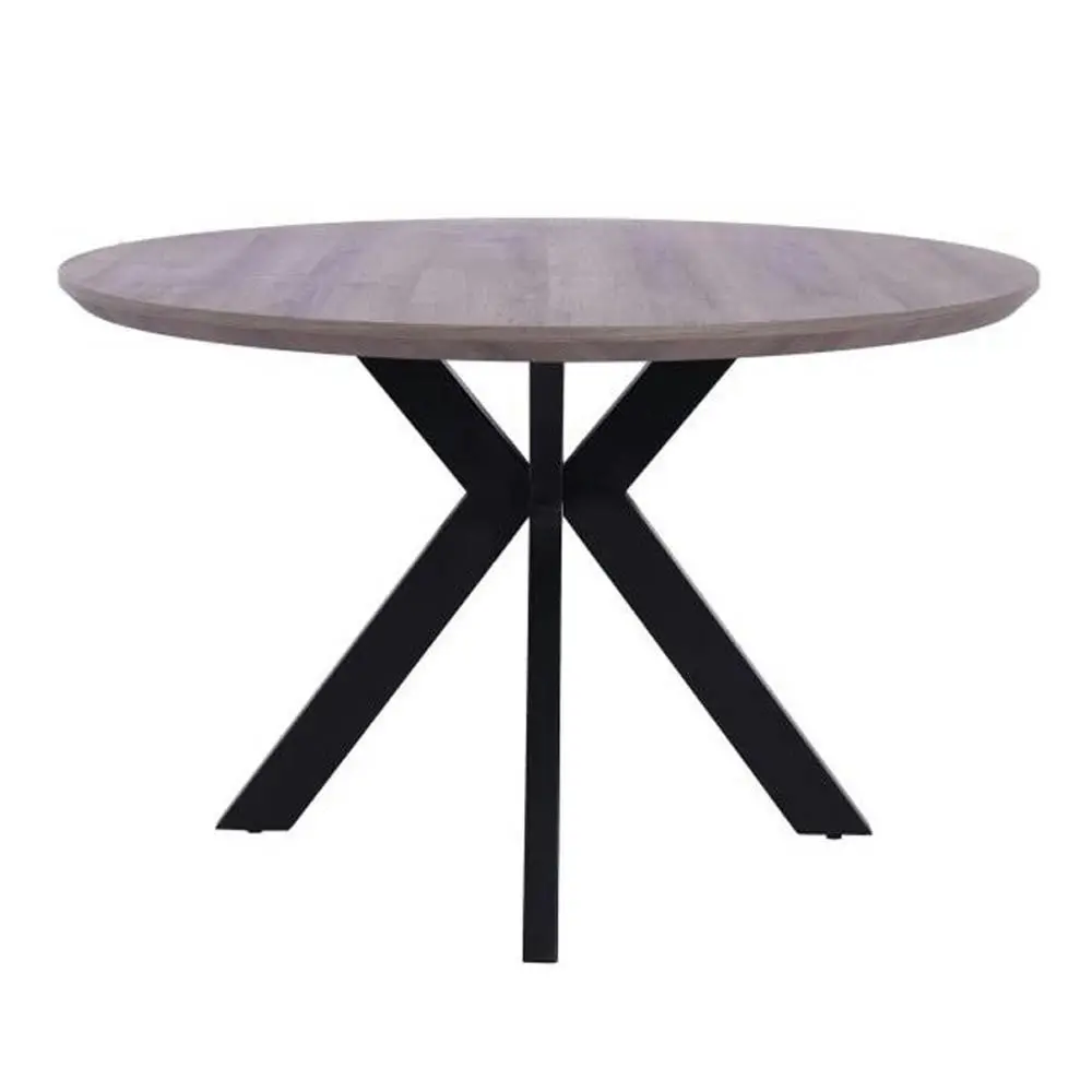 Raimon Furniture Oriel Round Dining Table 120cm - Black Metal Frame - Grey Oak