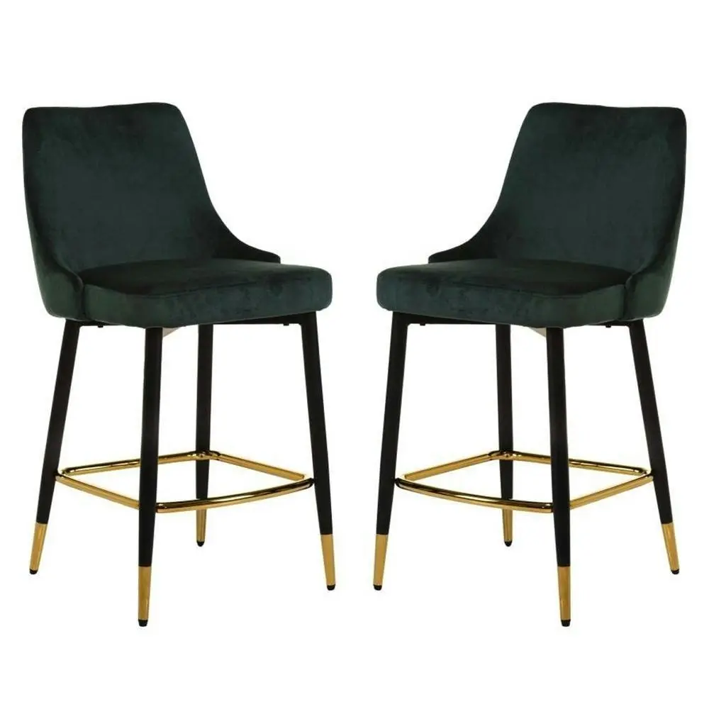 Raimon Furniture Set of 2 Luisa Velvet Fabric Kitchen Counter Bar Stool 63cm - Emerald