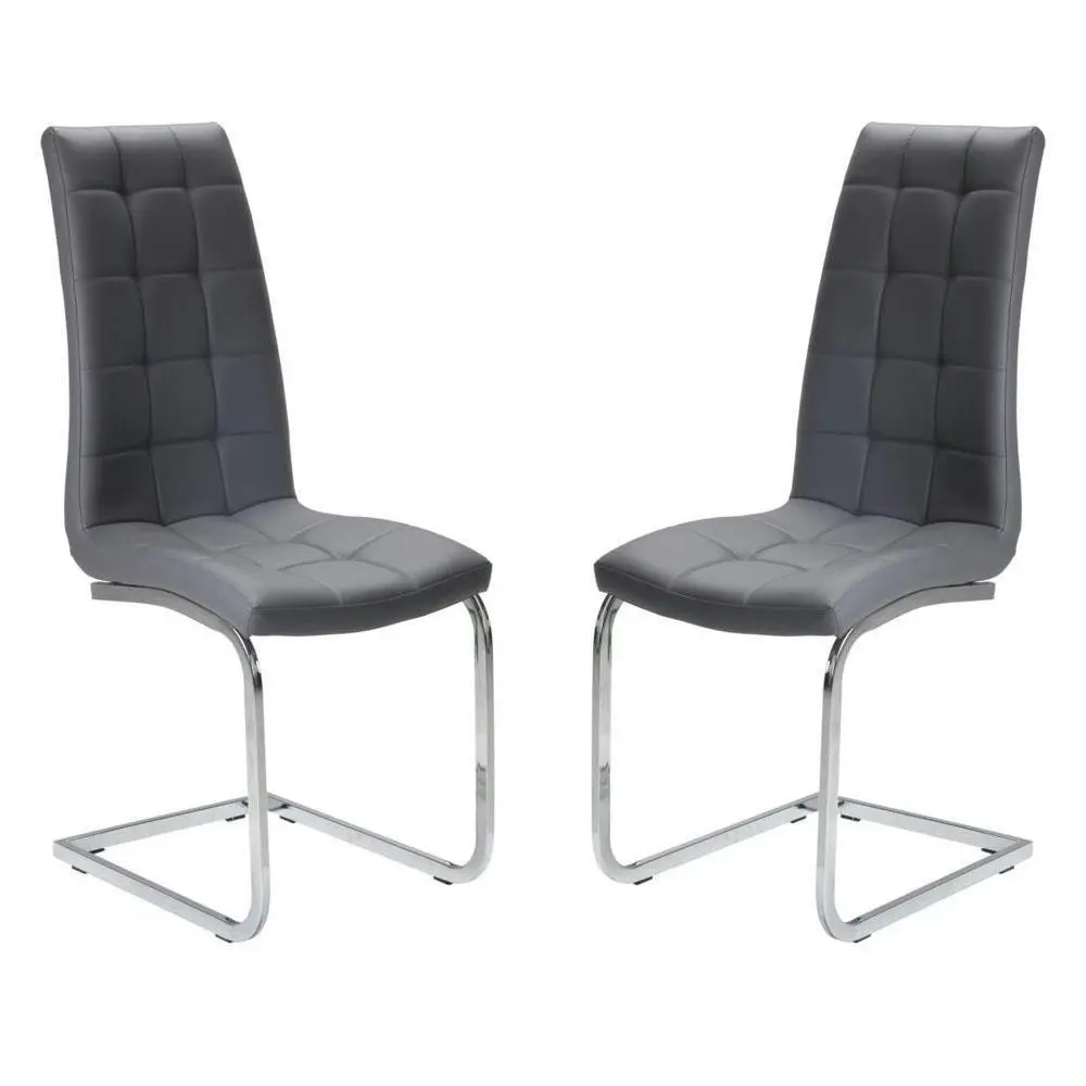 Raimon Furniture Set of 2 Hanson Faux Leather Dining Chair - Chrome Legs - Grey