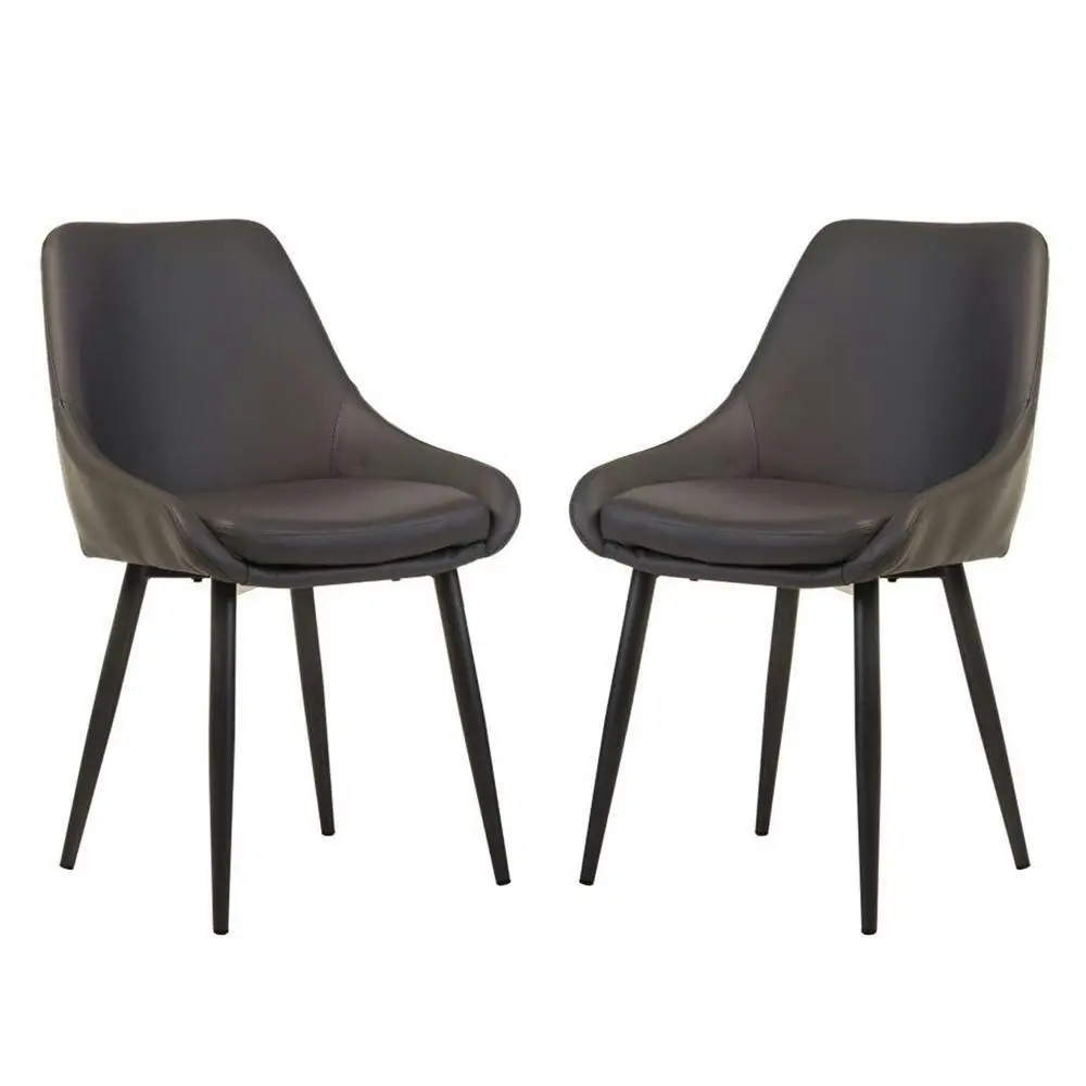 Raimon Furniture Set Of 2 Marco Faux Leather Dining Chair Metal Legs - Grey