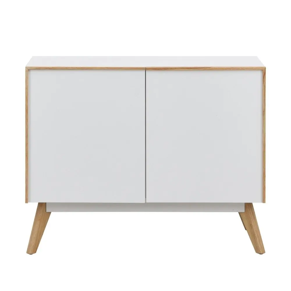 Design Square Autumn Scanvinadian Small Sideboard Buffet Unit Storage Cabinet W/ 2-Doors - White/Oak