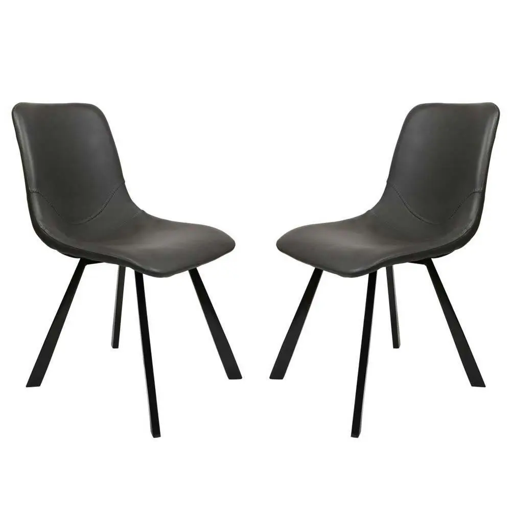 Raimon Furniture Set of 2 Cos Faux Leather Dining Chair Black Metal Legs - Antique Black