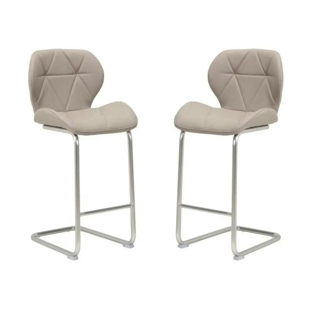 Raimon Furniture Set of 2 Terry Faux Leather Bar Stool 66cm - Brushed Stainless Legs - Cappuccino