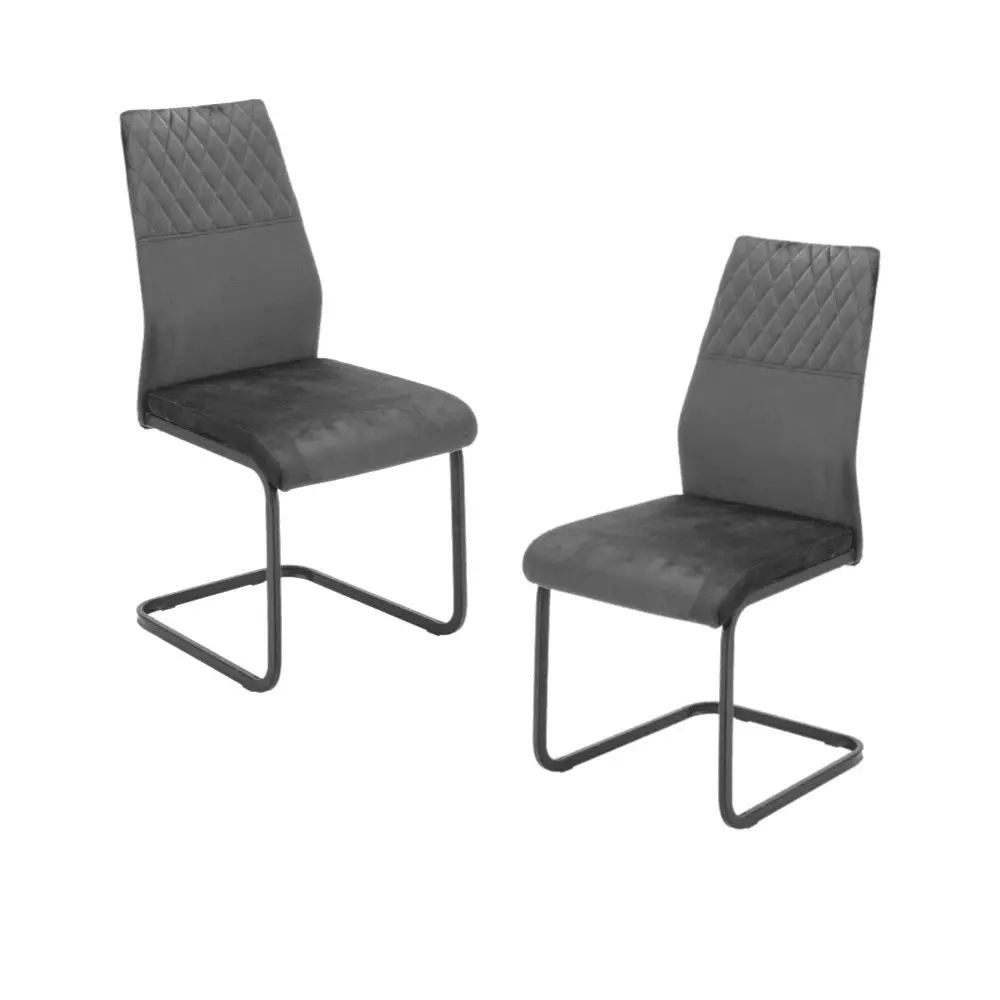 Raimon Furniture Set Of 2 Lilian Velvet Fabri Dining Chairs Metal Legs - Grey