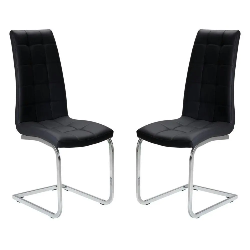 Raimon Furniture Set of 2 Hanson Faux Leather Dining Chair - Chrome Legs - Black