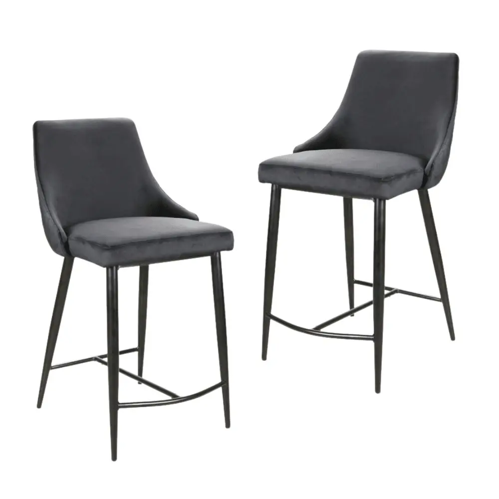 Raimon Furniture Set Of 2 Valor Velvet Fabric Kitchen Counter Bar Stool Metal Legs - Black