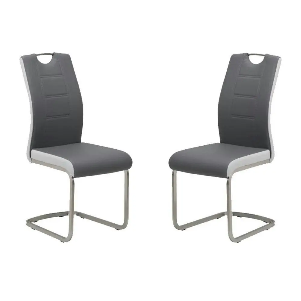 Raimon Furniture Set of 2 Argus Faux Leather Dining Chair - Brushed Metal Legs - Grey