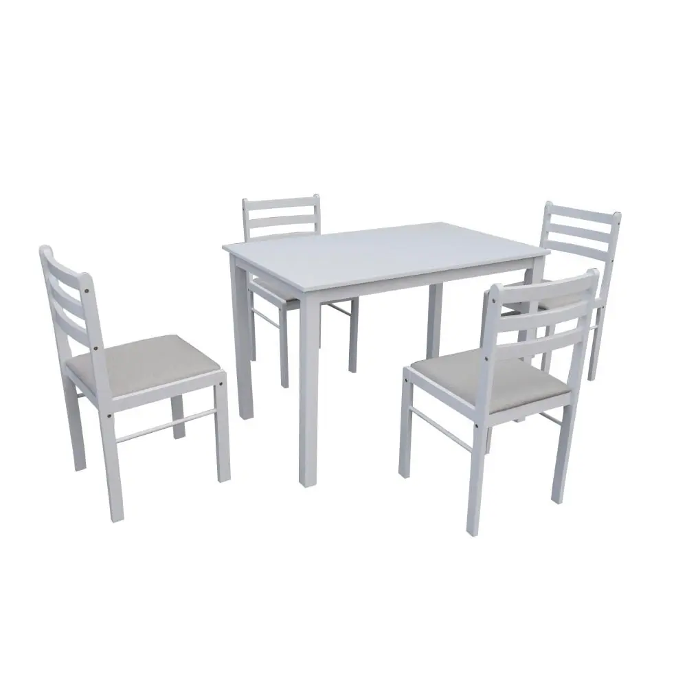 Design Square 5pc Dinign Set Rectangle Dining table 140cm W/ 4 Dining Chairs - White