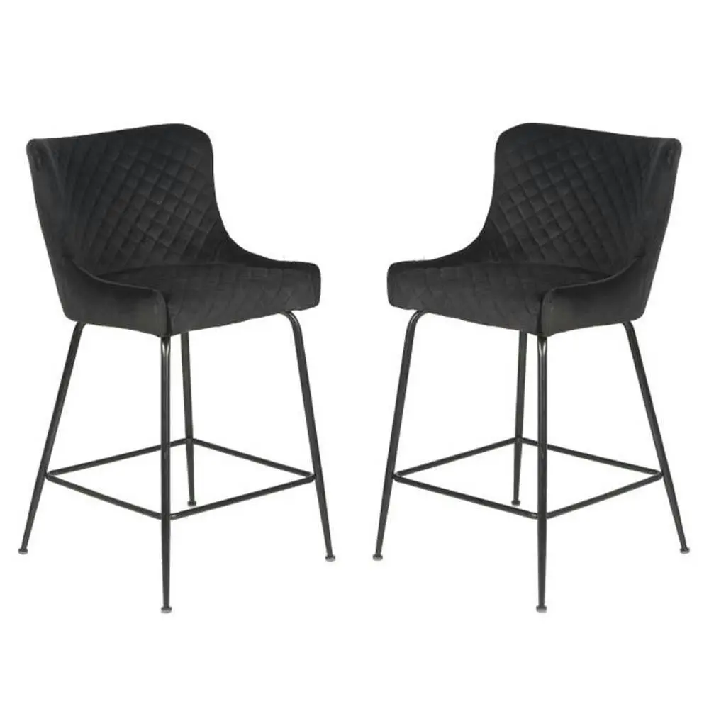 Raimon Furniture Set of 2 Lesley Velvet Fabric Kitchen Counter Bar Stool 66cm - Black