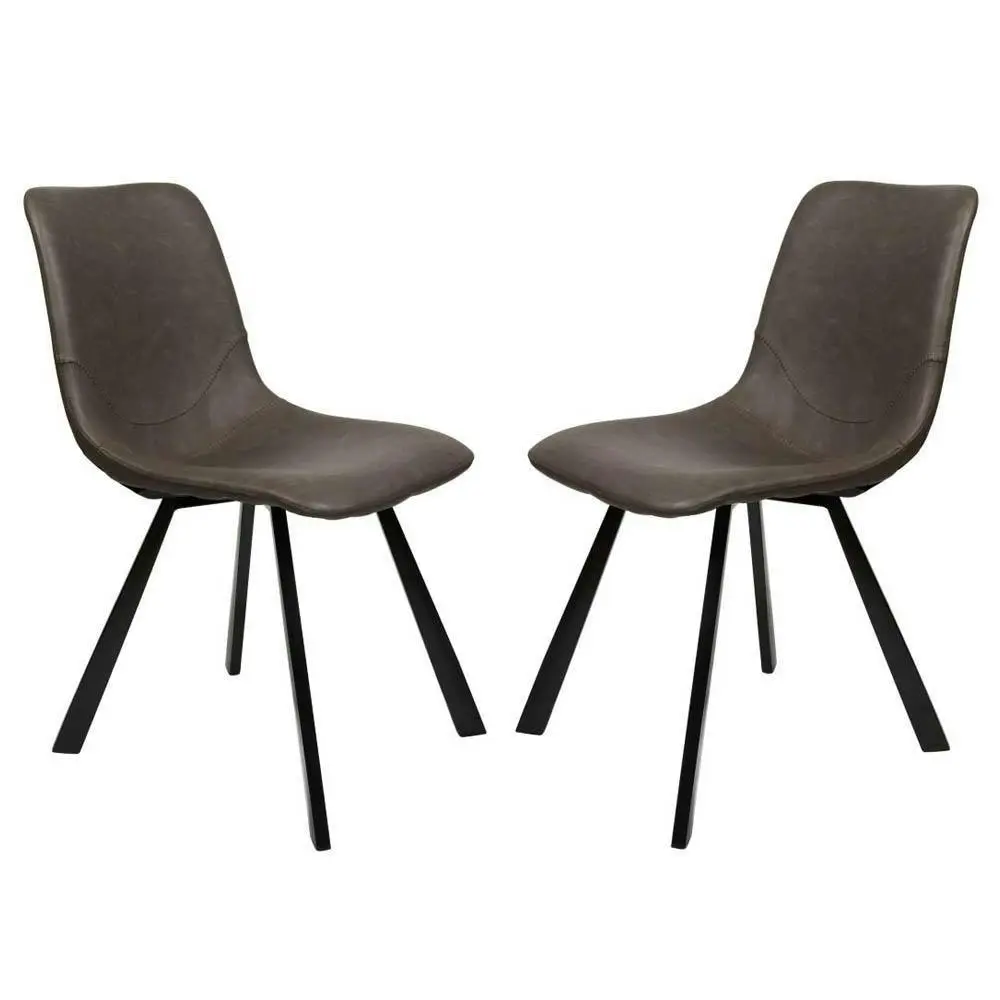 Raimon Furniture Set of 2 Cos Faux Leather Dining Chair - Black Metal Legs - Antique Grey