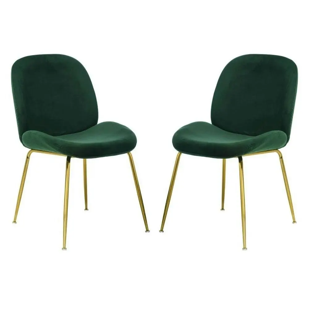 Raimon Furniture Set of 2 Casa Velvet Fabric Dining Chair - Gold Legs - Emerald