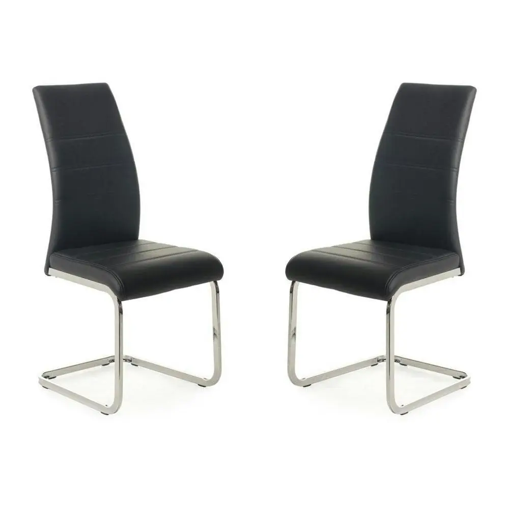 Raimon Furniture Set of 2 Giara Faux Leather Dining Chair Chrome Legs - Black