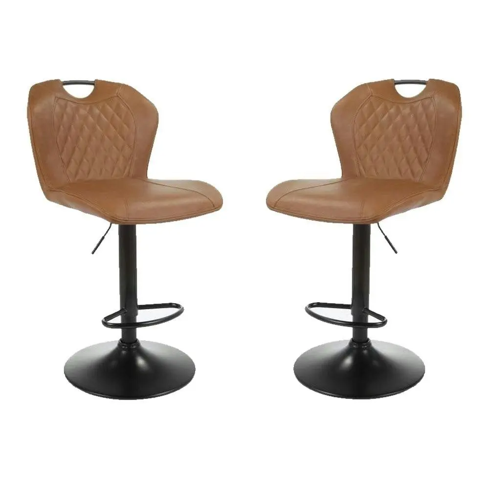 Raimon Furniture Set of 2 Alpha Fabric Kitcen Counter Bar Stool Gas Lift - Vintage Cognac