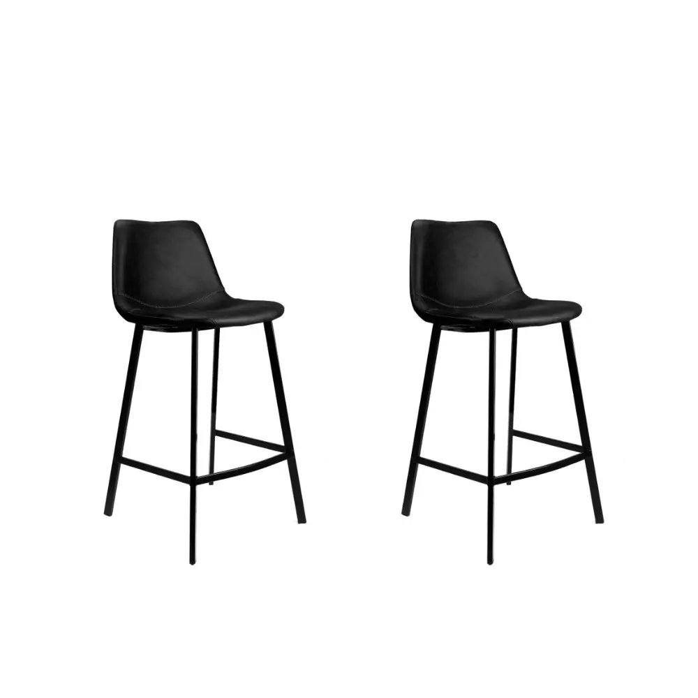 Raimon Furniture Set of 2 Gordon Faux Leather Bar Stool 66cm - Black Metal Legs - Black