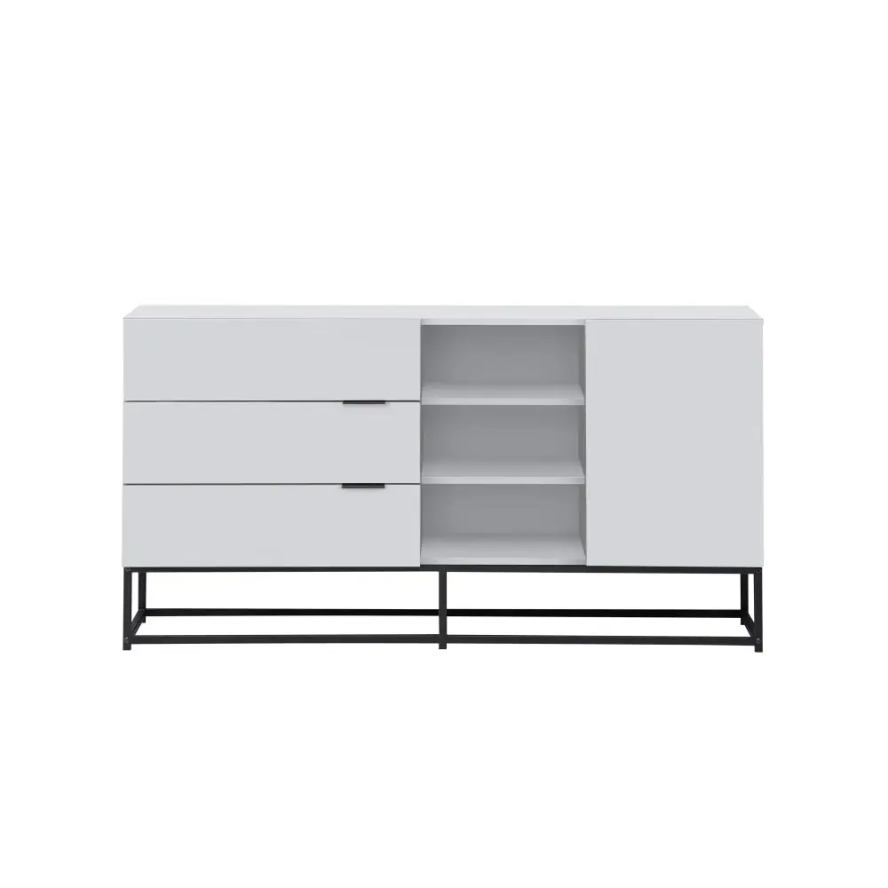 Design Square Shia Buffet Unit Sideboard Storage Cabinet W/ 1-Door 3-Drawers - White/Black