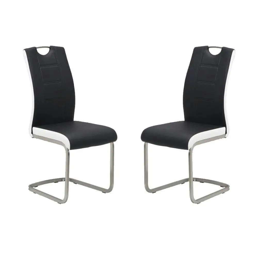 Raimon Furniture Set of 2 Argus Faux Leather Dining Chair - Brushed Metal Legs - Black & White