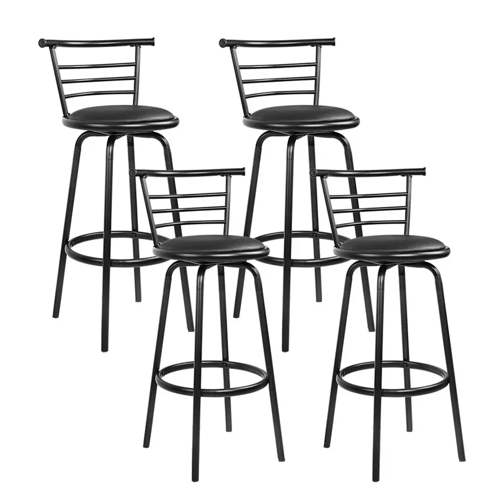 Set of 4 PU Leather Bar Stools - Black and Steel