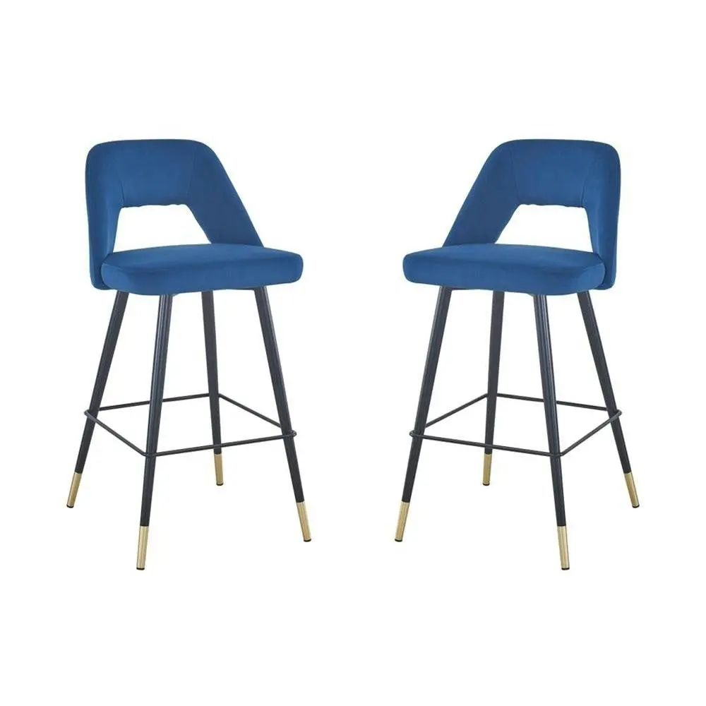 HomeStar Set Of 2 Delphi Velvet Fabric Kitchen Bar Stool - Blue