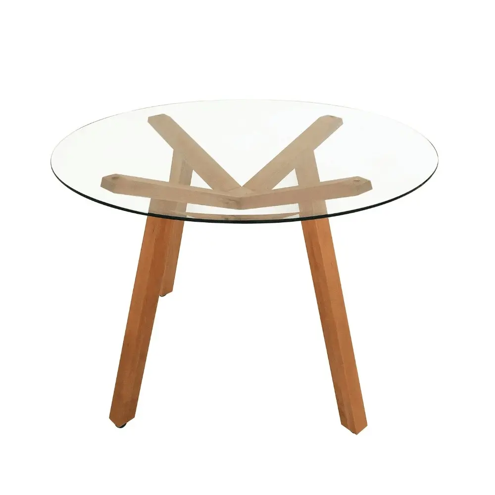 HomeStar Finland Modern Scandinavian Round Dining Table 110cm - Glass Top - Natural