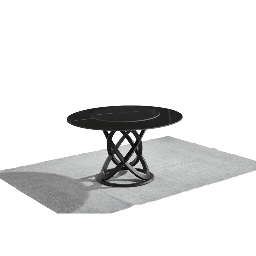 Our Home Hayes Luxurious Sintered Stone Round Dining Table 150cm W/ Lazy Susan - Black