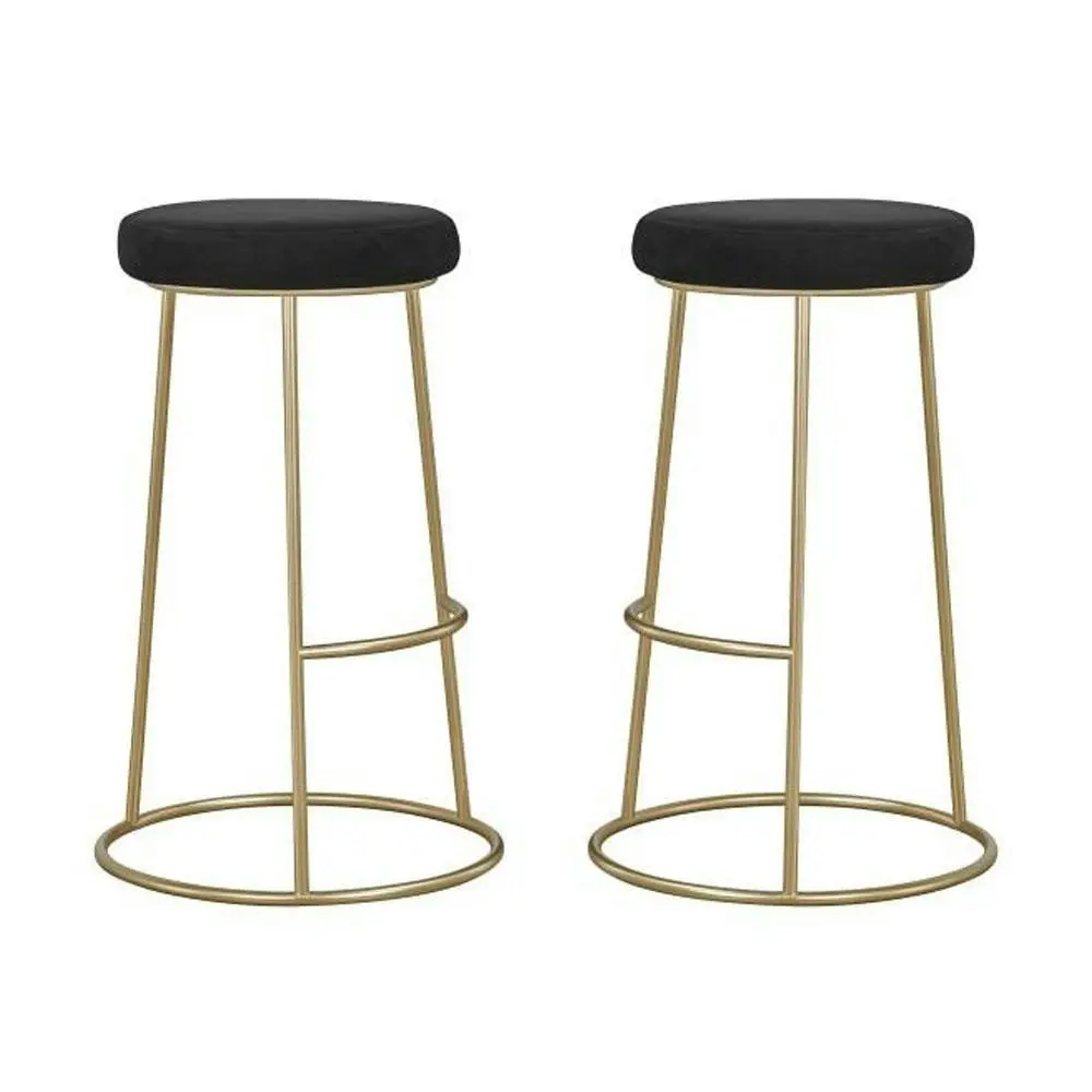 HomeStar Set of 2 Xyla Velvet Kitchen Bar Stool - Gold Metal Frame - Black