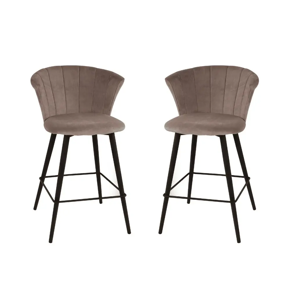 HomeStar Set of 2 Calliope Velvet Fabric Modern Kitchen Counter Bar Stool - Grey