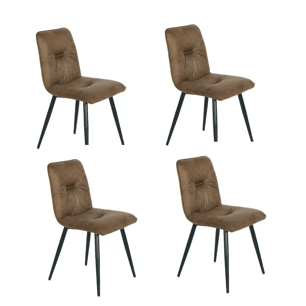 HomeStar Set Of 4 Midash Vintage Fabric Dining Chair Powdercoated Metal Legs - Tan