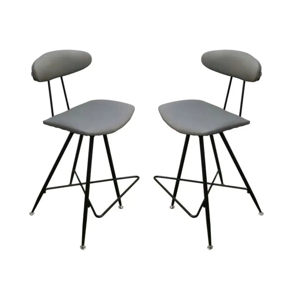 6IXTY Set of 2 - Rialto Scandinavian Fabric Bar Stool 65cm - Metal Frame - Grey