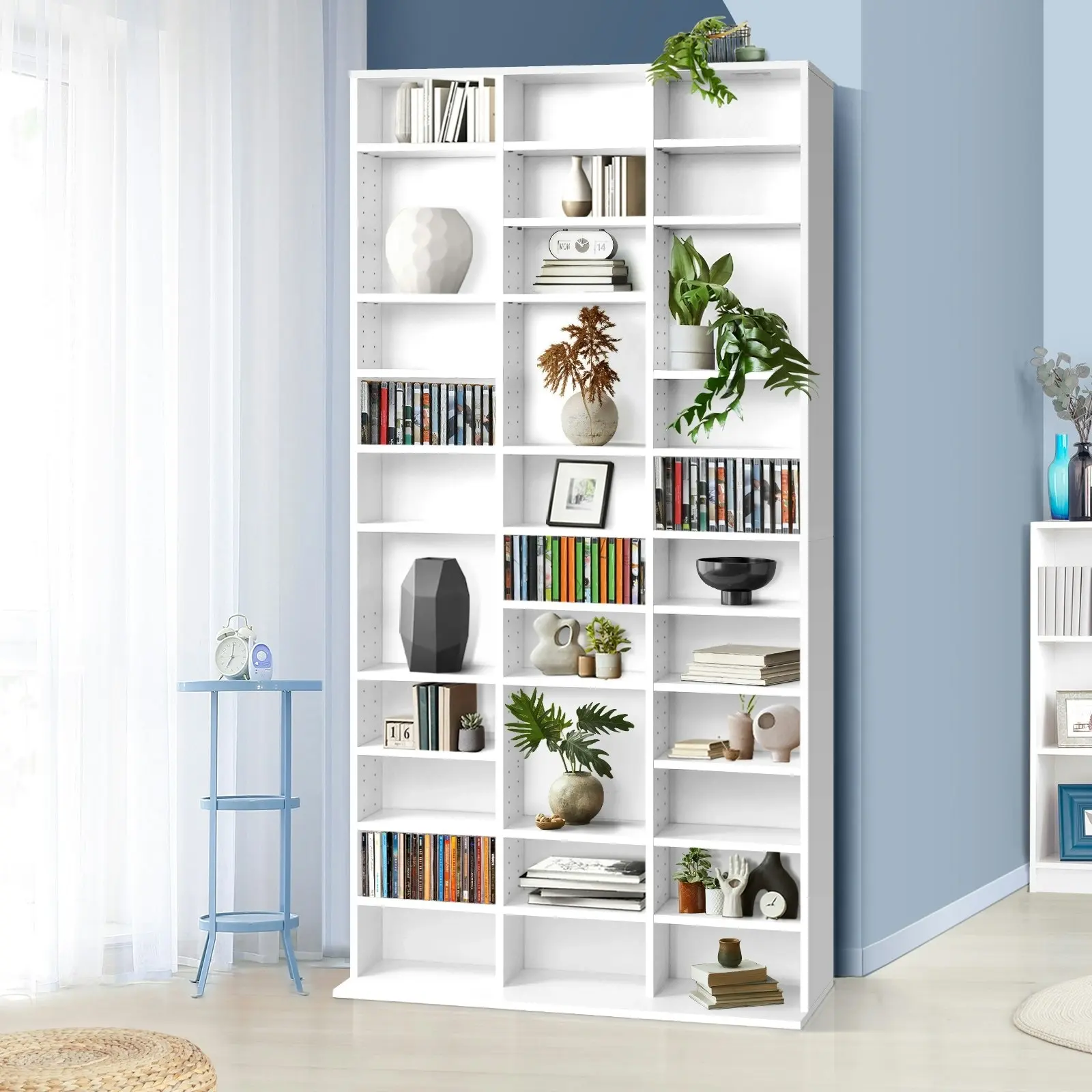 Oikiture Bookshelf Display Shelf Bookcase CD DVD Storage Media Stand Rack White