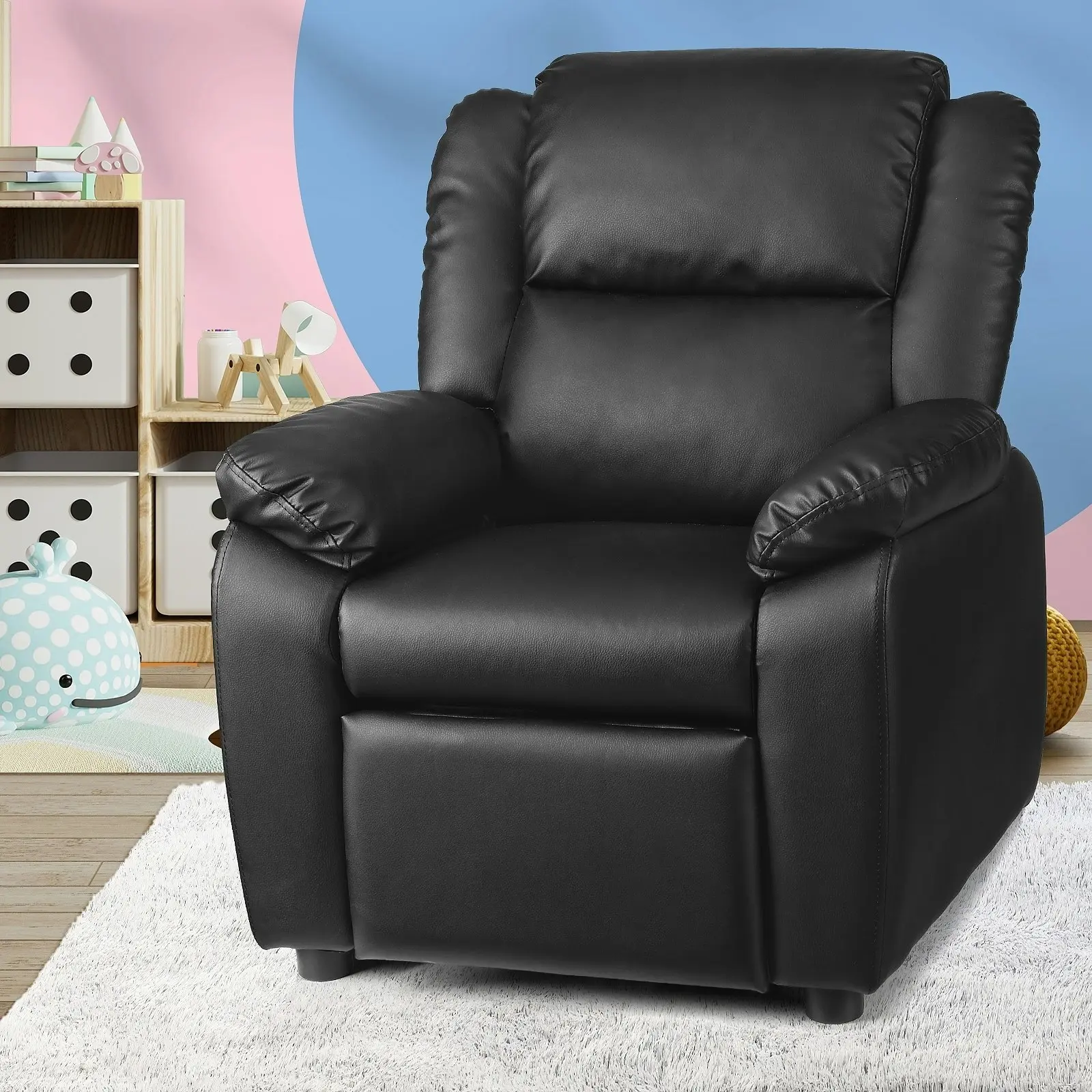 Oikiture Kids Recliner Sofa Children Lounge Chairs PU Couch Armchair w/ Storage