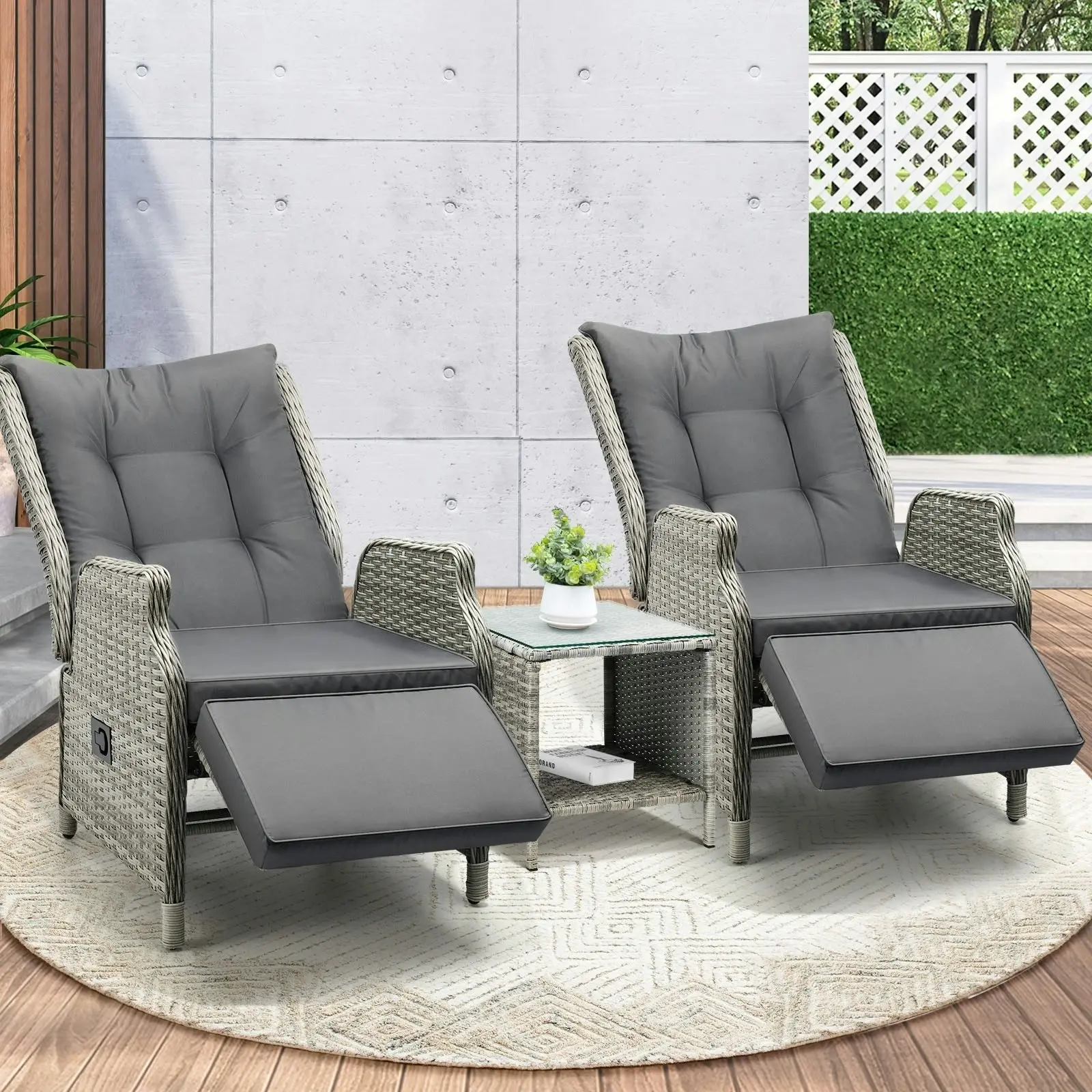 Livsip Outdoor Recliners Sun Lounger & Table Outdoor Patio Furniture Set of 3