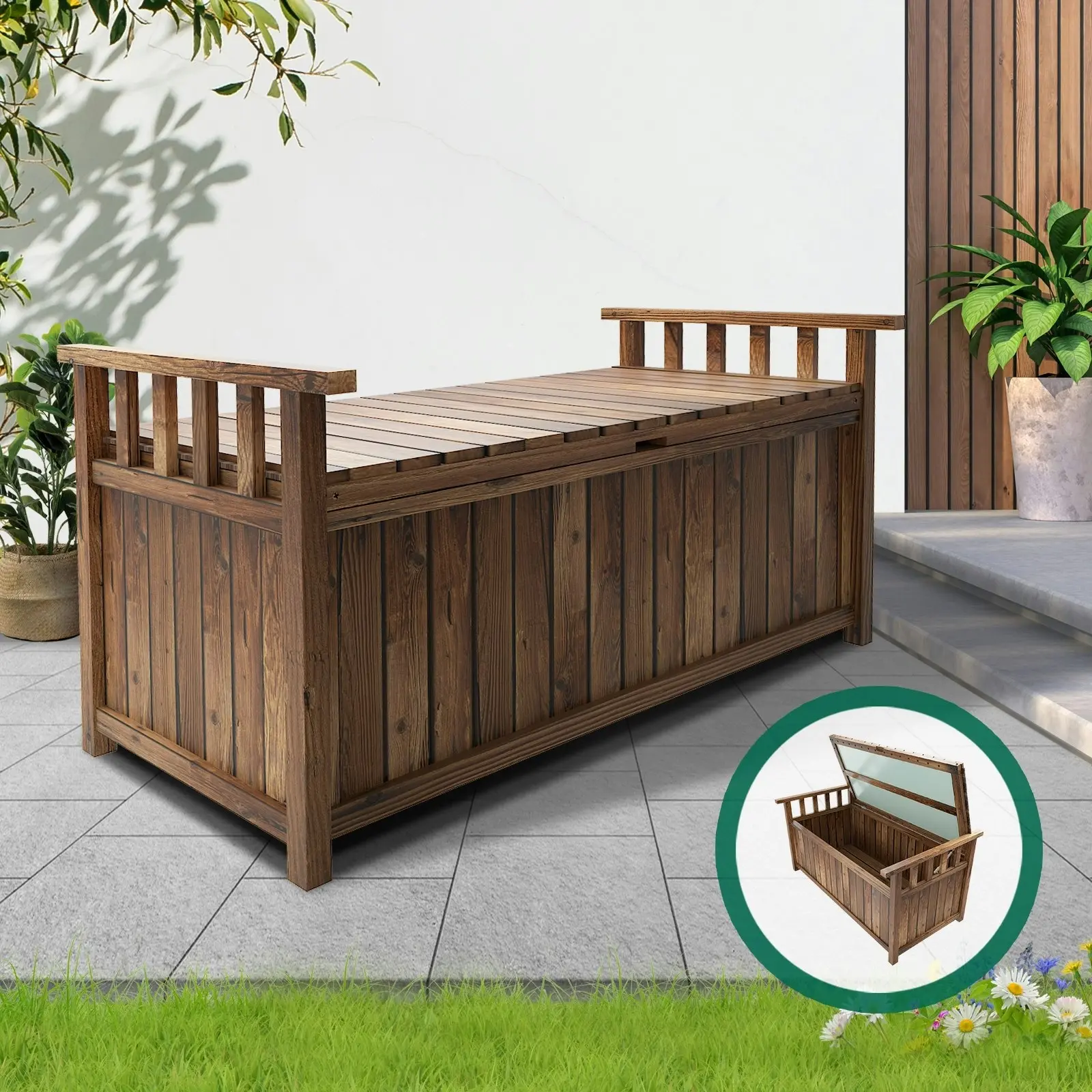 Livsip Outdoor Storage Box Garden Bench Wooden Chest Toy Tool Cabinet Furniture