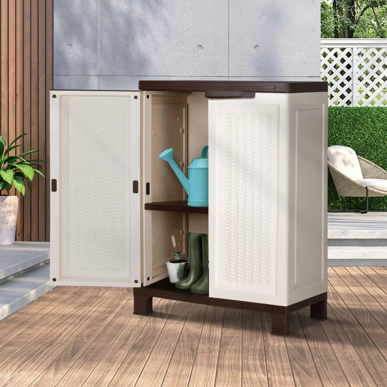 Livsip Outdoor Storage Cabinet Box Garden Garage Cupboard Adjustable Lockable Rattan