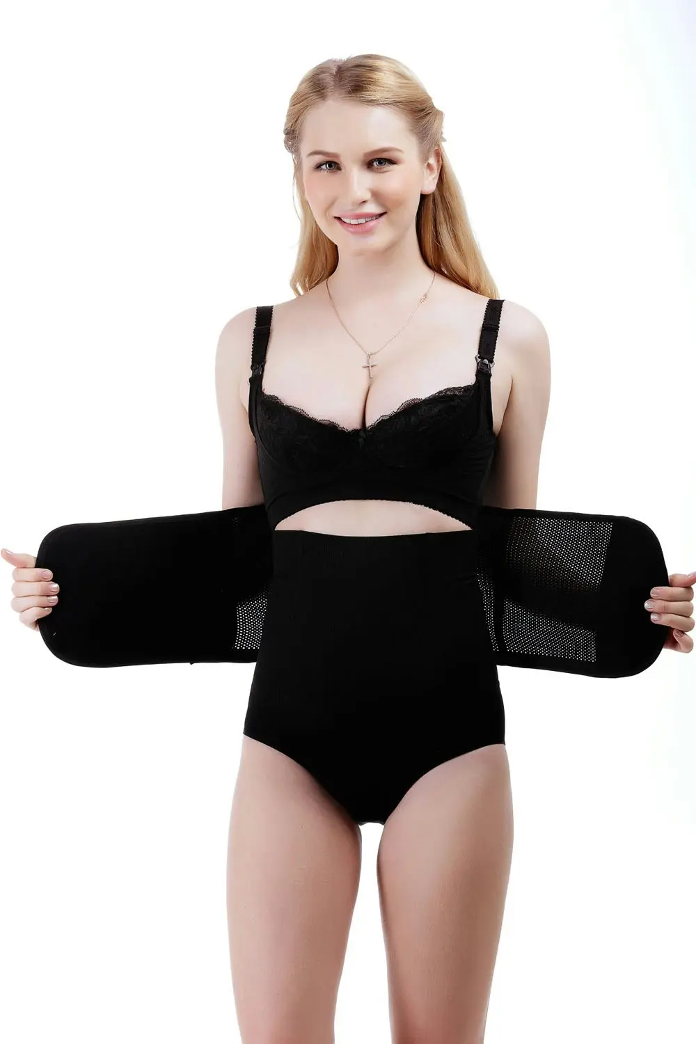 Double Compression Waist Trainer Compression Body Shaper Support Black - Small100