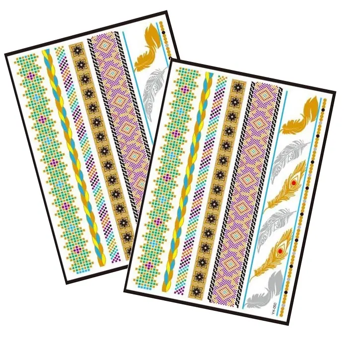 Metallic Temporary Tattoo Gold Silver Glitter Party Body Sticker Waterproof 2 Sheets 050