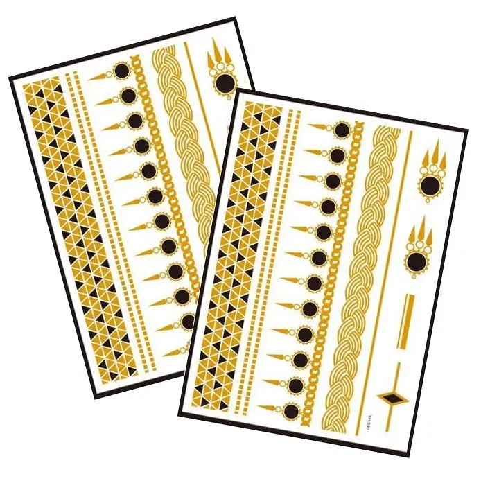 Metallic Temporary Tattoo Gold Silver Glitter Party Body Sticker Waterproof 2 Sheets 040