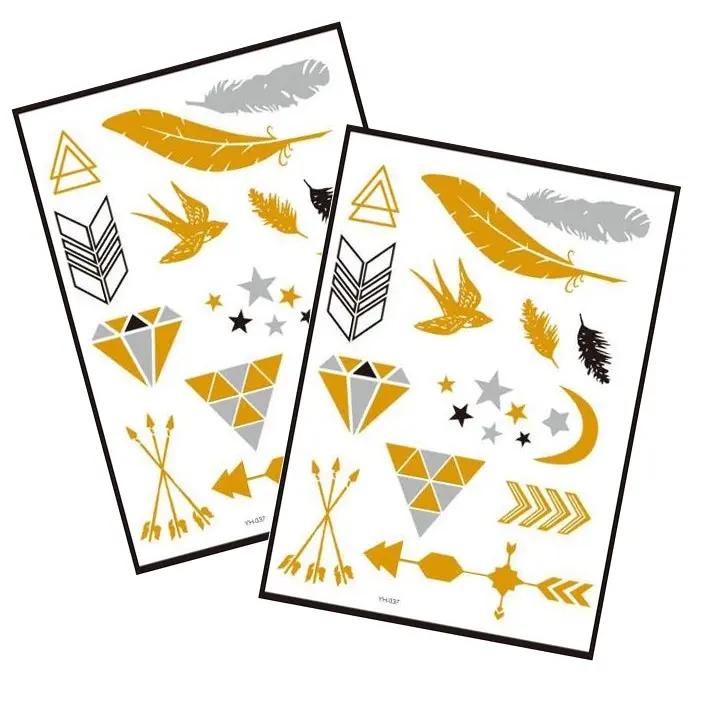 Metallic Temporary Tattoo Gold Silver Glitter Party Body Sticker Waterproof 2 Sheets 037