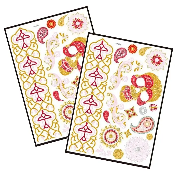 Metallic Temporary Tattoo Gold Silver Glitter Party Body Sticker Waterproof 2 Sheets 033