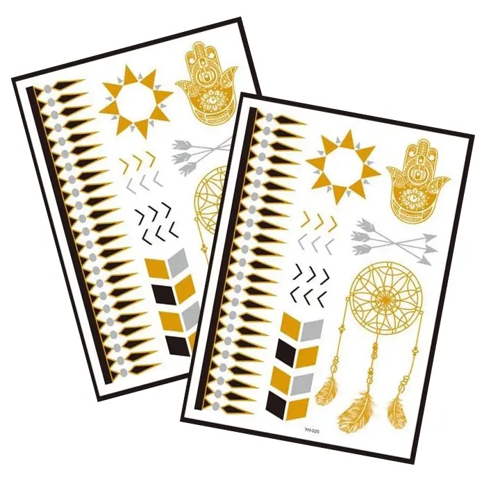 Metallic Temporary Tattoo Gold Silver Glitter Party Body Sticker Waterproof 2 Sheets 025